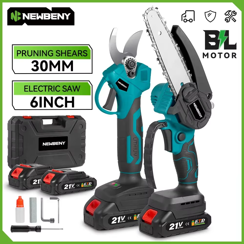 NEWBENY – scie électrique sans balais de 6 pouces + ensemble de sécateurs électriques de 30mm