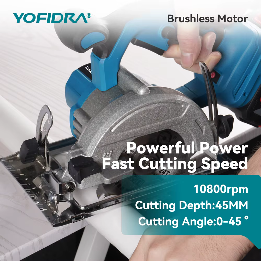 YOFIDRA 5 pouces 10800 tr/min scie circulaire électrique sans brosse sans fil 45 ° Outil