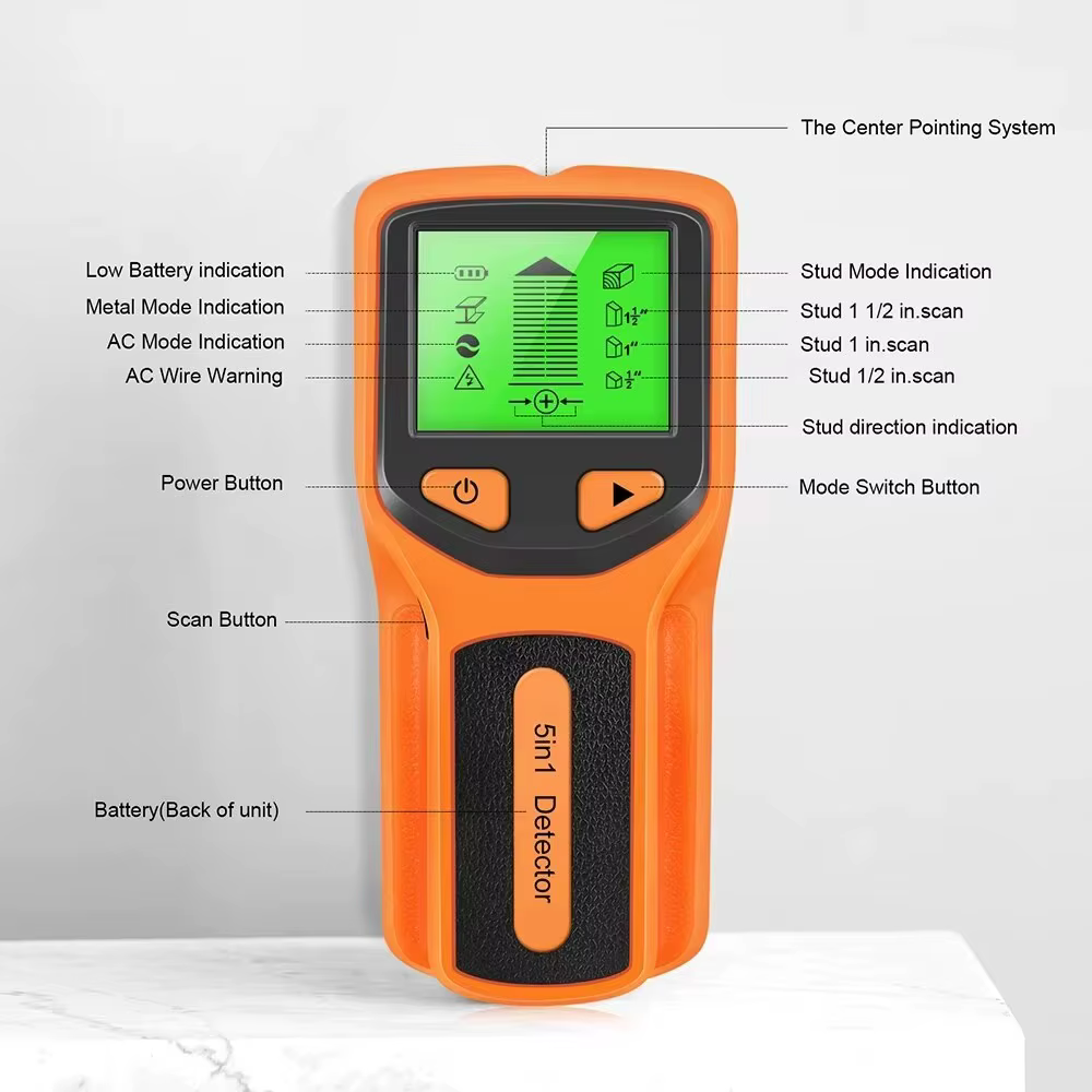 5in1 détecteur de goujons muraux écran LCD multifonctionnel portable pour bois câble de fil ca