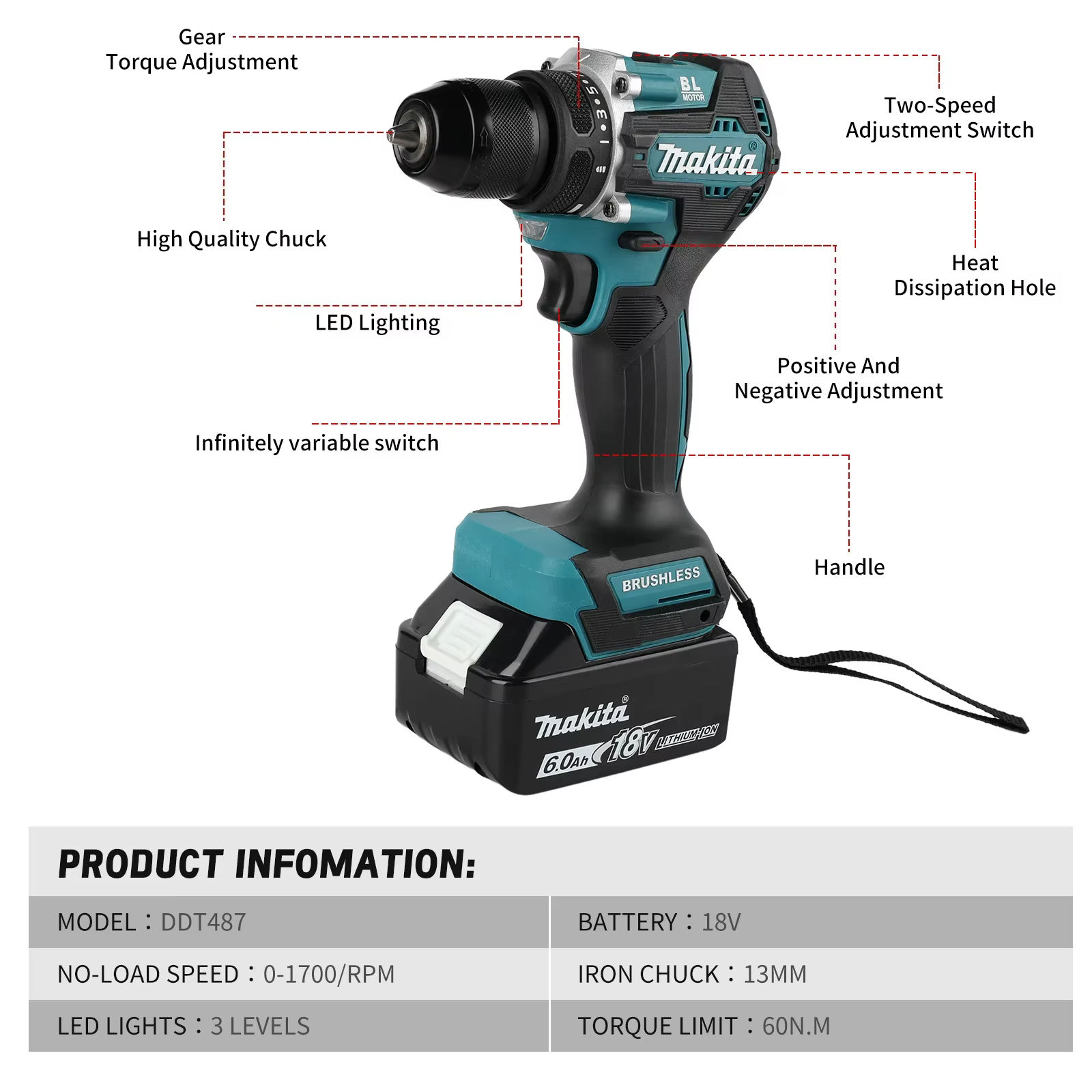 Perceuse à percussion Makita DDF487 pour usage domestique