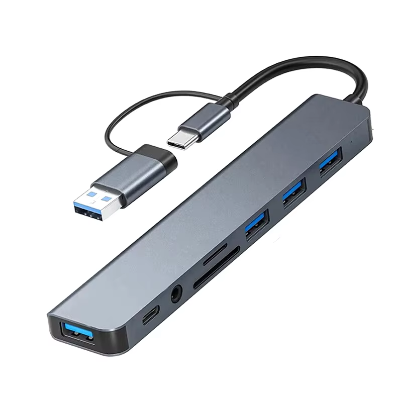 Hub d'extension USB C multifonctionnel 8 en 1 avec 4 connexions USB, port USBC et lecteur de carte TF/SD pour MacBook