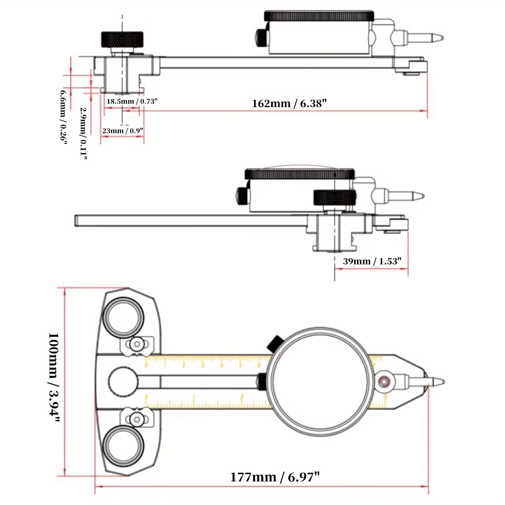 Kit de base de scie à table avec indicateur à cadran de précision pour l'alignement et le calibrage des machines