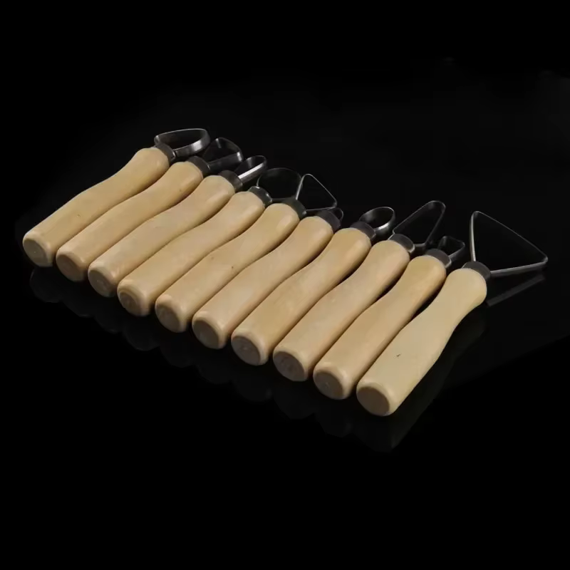 Outil de boucle de sculpture en argile de poterie en bois, fil plat en acier inoxydable, outils parfaits, 10 pièces