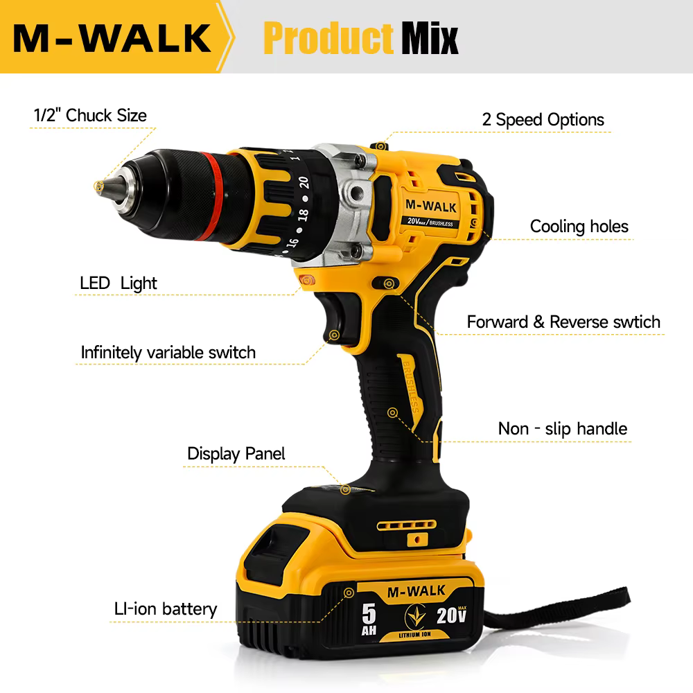 M-WALK DCD791 Perceuse Électrique Sans Brosse Sans Fil Tournevis