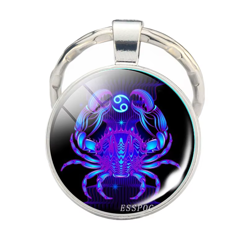 12 signes du zodiaque Scorpion Lion verre métal porte-clés femmes hommes Couples porte-clés voiture porte-clés anneaux mode astrologie cadeaux
