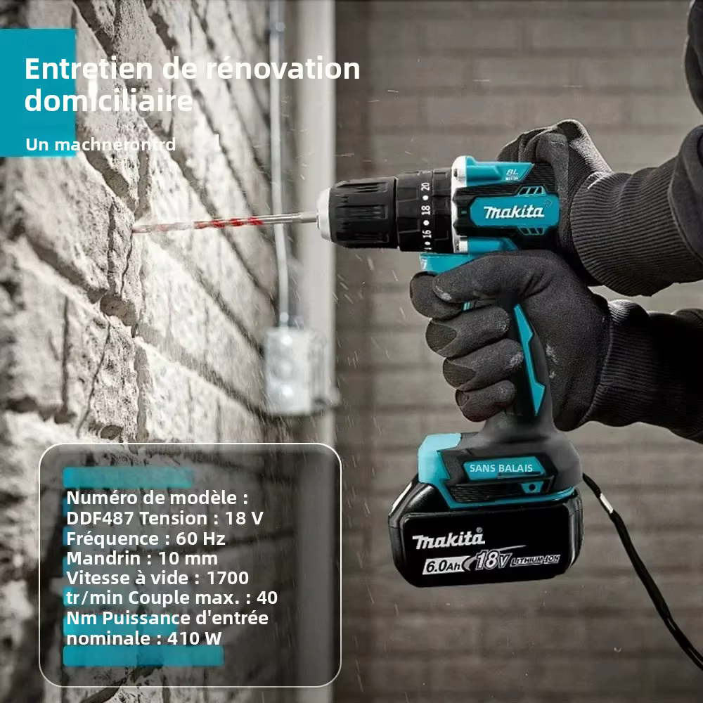 Makita 100% Original DDF487 Perceuse-visseuse sans fil 18V