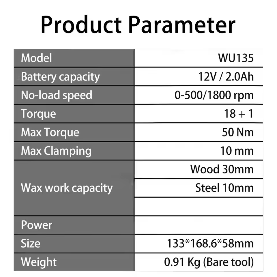 WORX WU135 perceuse électrique sans fil 12V 50Nm 1800 tr/min