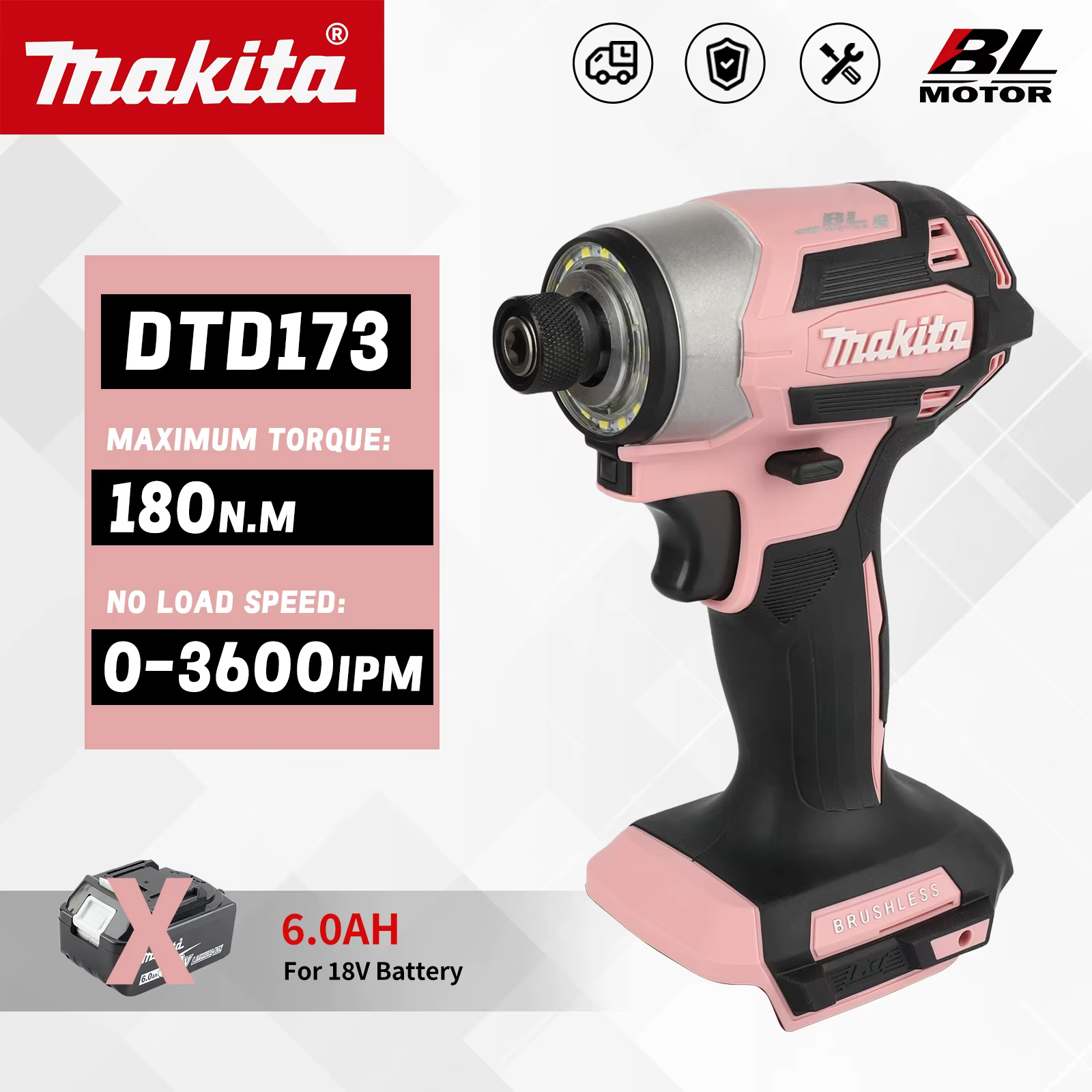 Perceuse sans fil Makita 18V DTD173 rose