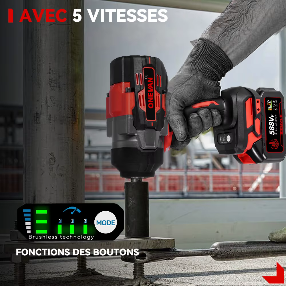 ONEVAN 8000 tr/min 2800N.M clé à chocs électrique sans brosse tournevis de réparation de voiture sans fil perceuse outil