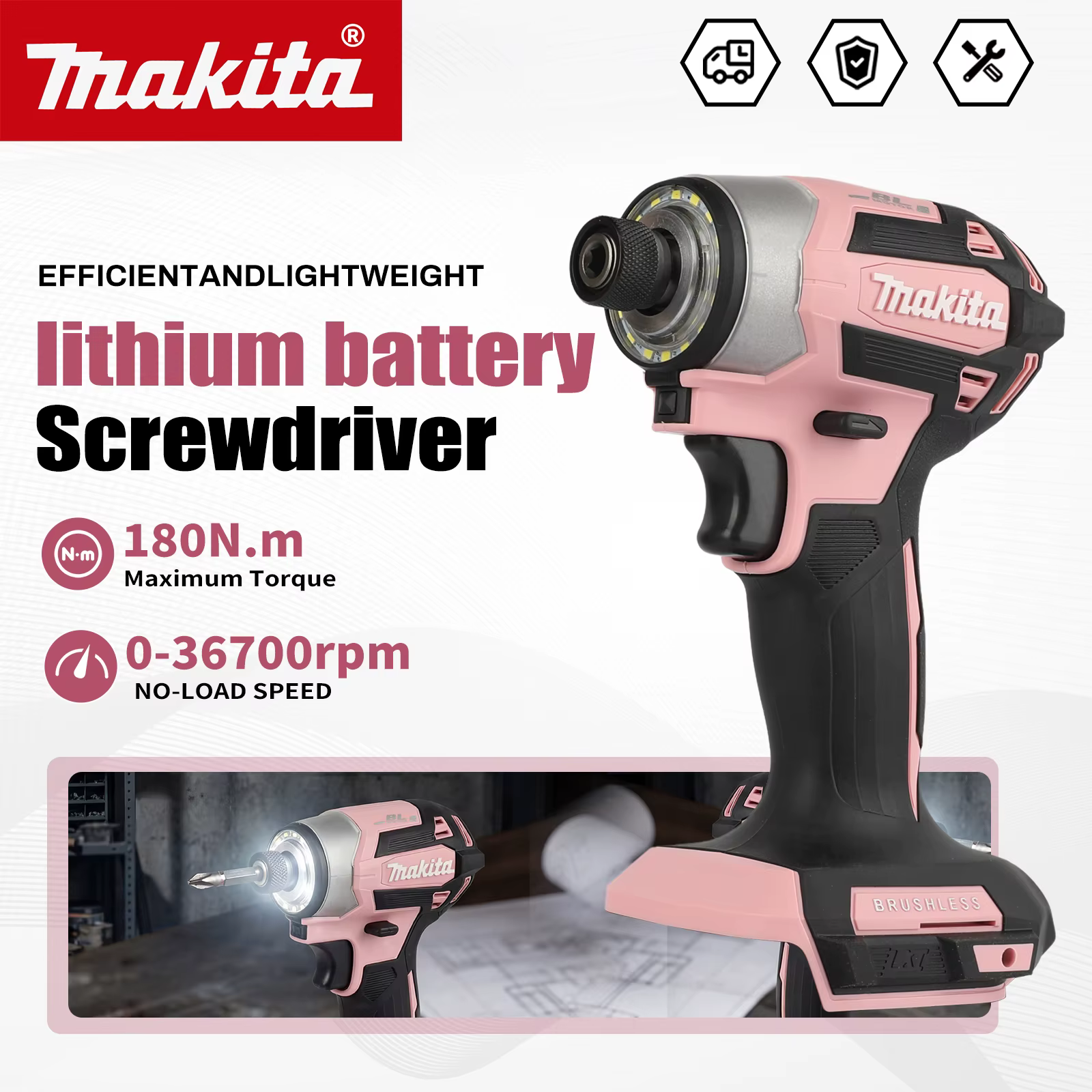 Makita 18V DTD173 Noir Rose Perceuse sans balais Outil électrique pour l'amélioration de l'habitat et le bricolage 180