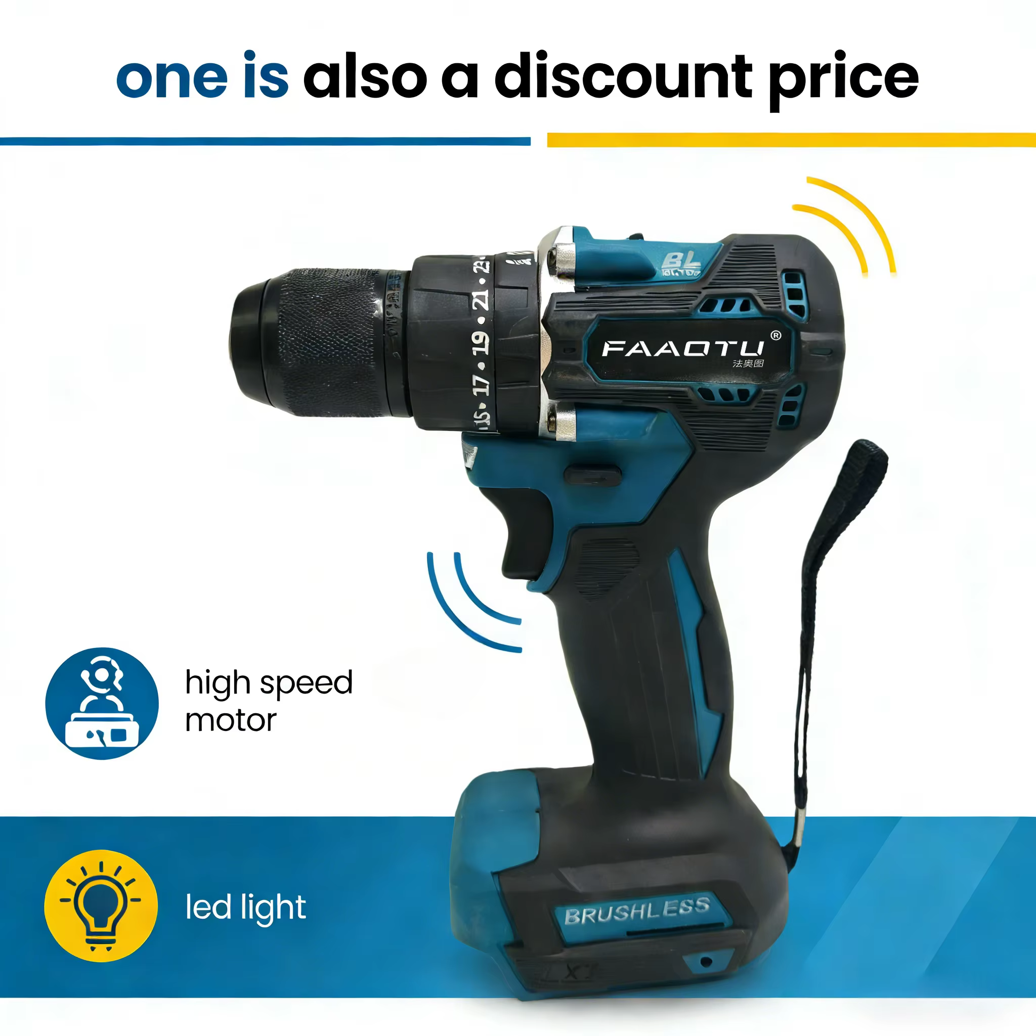 FAAOTU DDF487 Perceuse-visseuse sans fil 10 mm, visseuse à chocs électrique sans balais, outil électrique rechargeable 18 V pour batterie MT