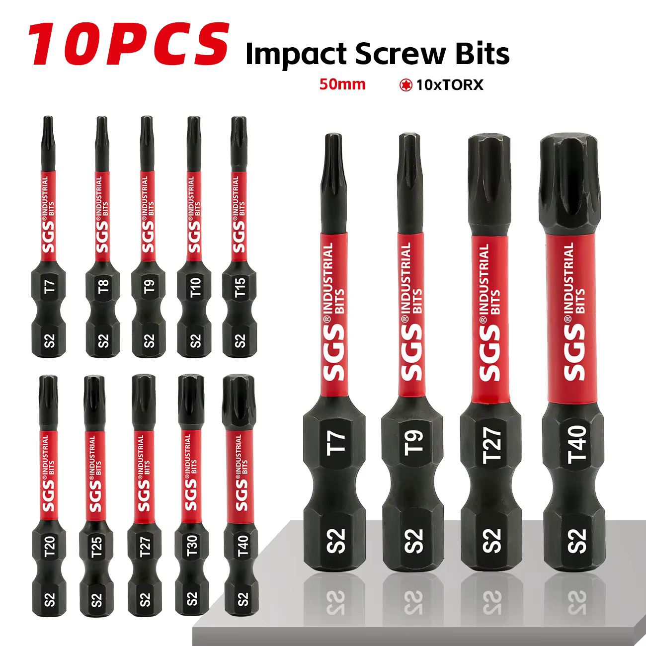 Jeu de 10 embouts de tournevis Torx antidérapants magnétiques solides et creux de 50 mm
