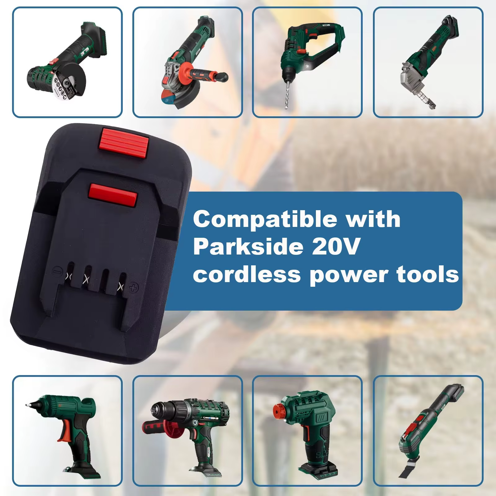 Adaptateur pour outils Li-ion Lidl Parkside X20V pour Milwaukee/Bosch/Makita