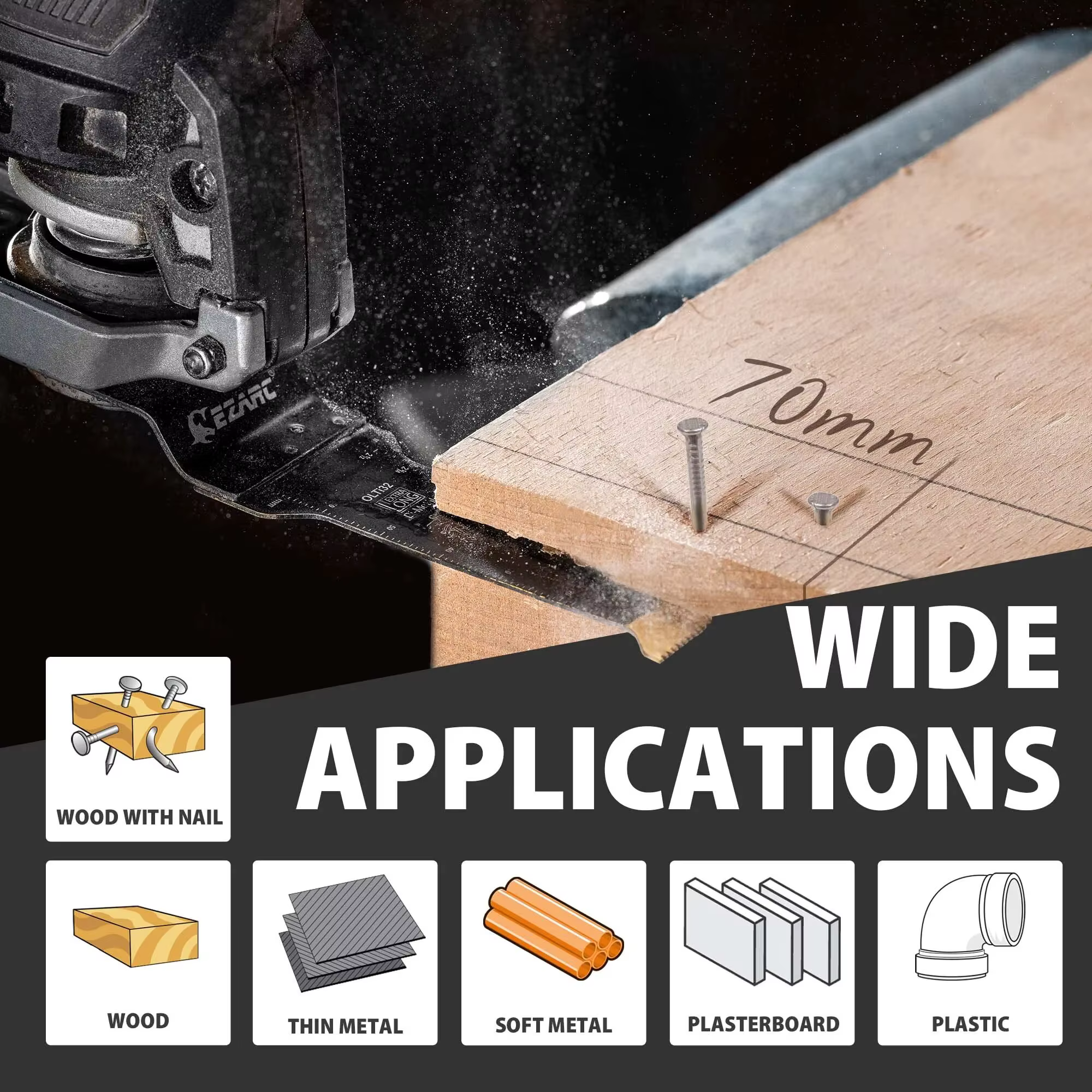 EZARC 3 lames oscillantes en titane extra-longues pour outils multifonctions
