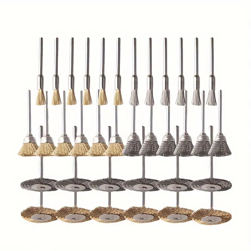 36 pièces brosse en laiton roues en fil d'acier brosses perceuse outils rotatifs polissage