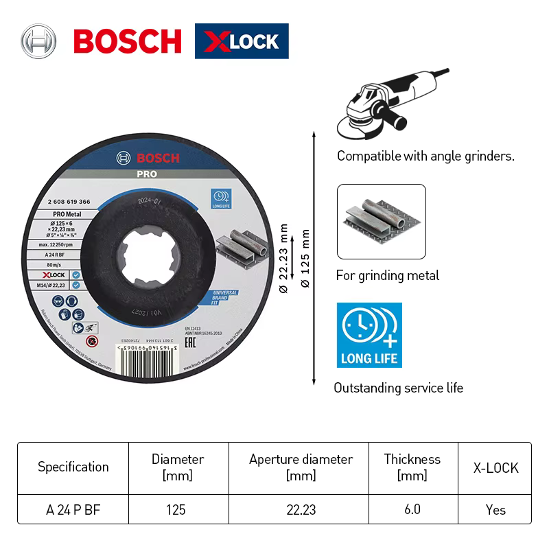 Disque de meulage pour métal Bosch Pro 125 mm X-Lock