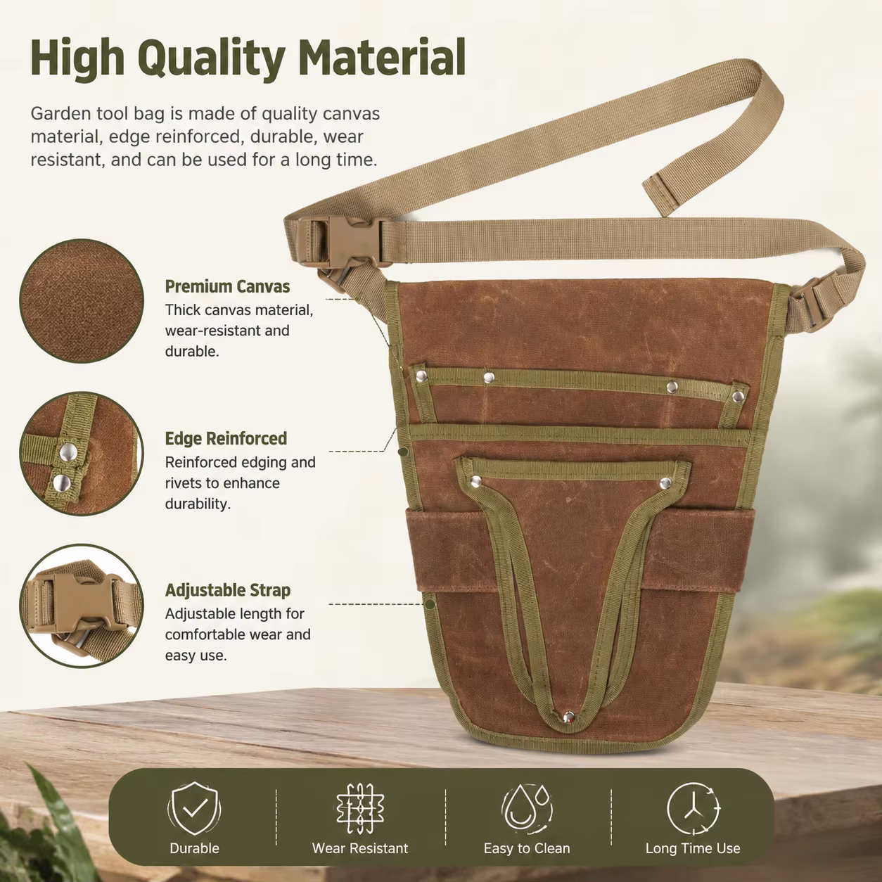 Ceinture porte-outils de jardin en toile robuste avec plusieurs poches, petite pochette pour outils de jardinage en extérieur