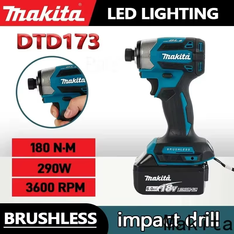 Makita DTD173 Perceuse électrique sans fil 18V sans balais, outil électrique multifonction pour la maison, sans batterie