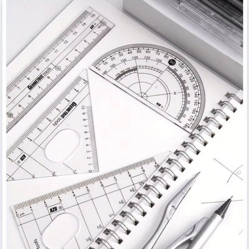 Ensemble d'outils de dessin comprenant un compas, un rapporteur, une règle, des triangles et des outils d'écriture - Outils mathématiques durables pour les étudiants et les enseignants