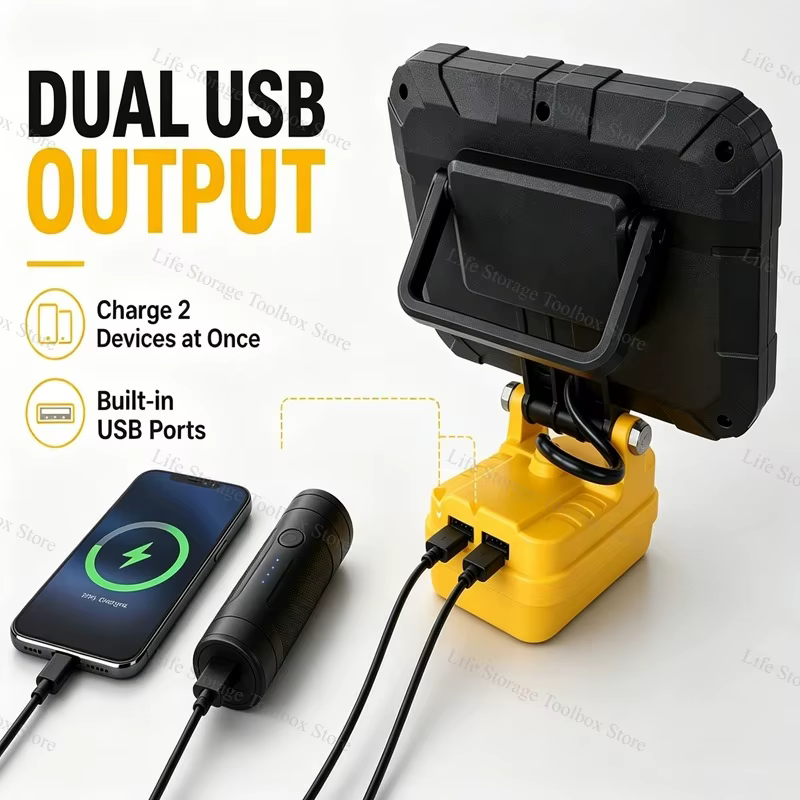 Lanterne de travail LED pour batterie Li-ion Dewalt 18V 20V avec double ports USB