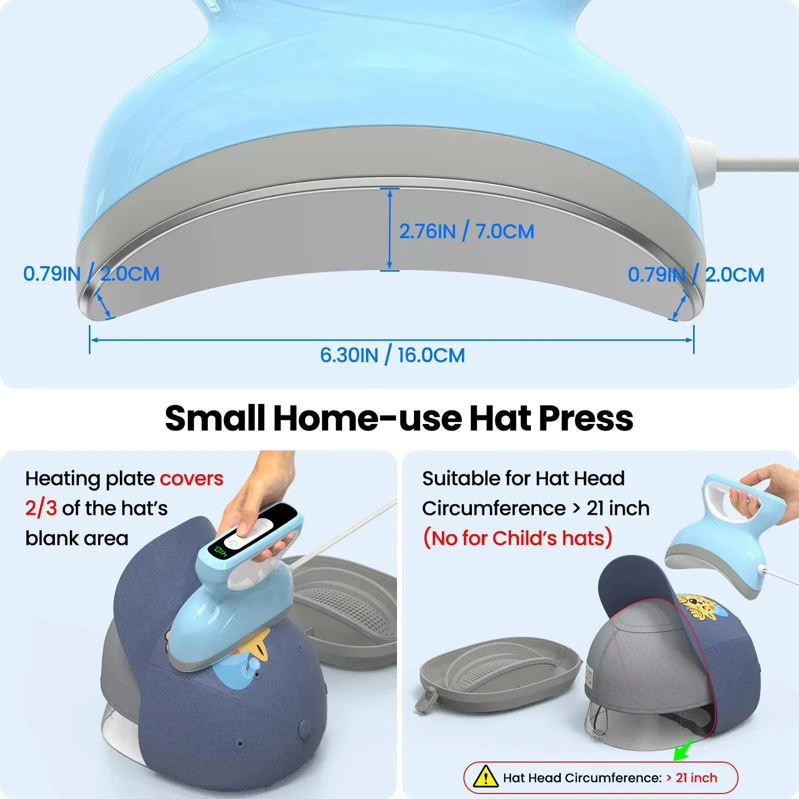 Presse à chaud pour casquettes, machine de transfert thermique pour casquettes avec température de chauffe réglable et fonction de compte à rebours