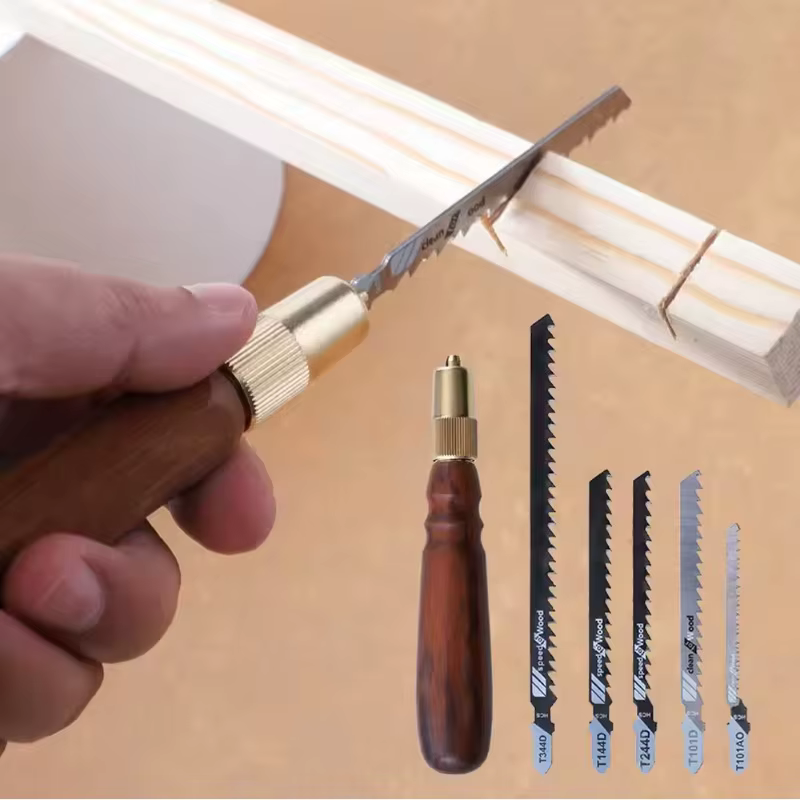 Mini jeu de scie à main à dents fines avec manche en bois