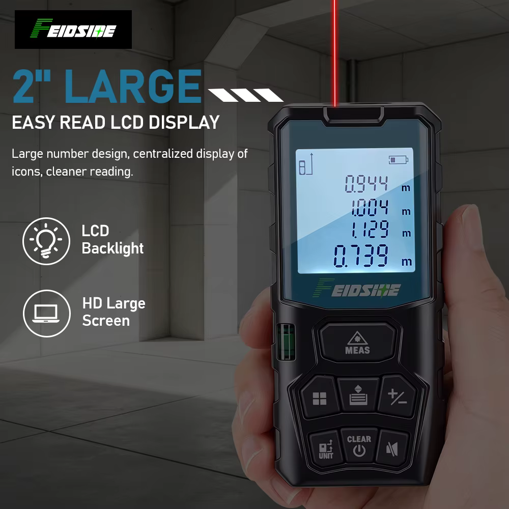 FEIDSIDE Télémètre laser multifonctionnel à lumière rouge 50M & 120M avec grand écran LCD