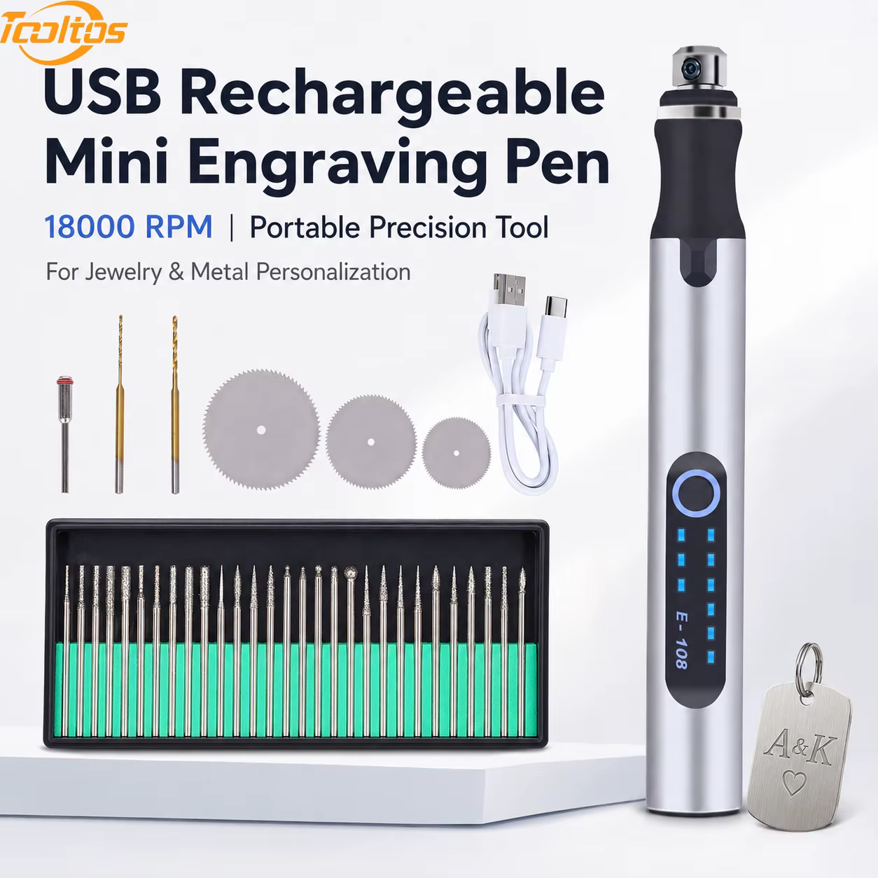 Stylo de gravure miniature rechargeable USB TOOLTOS 18000 tr/min