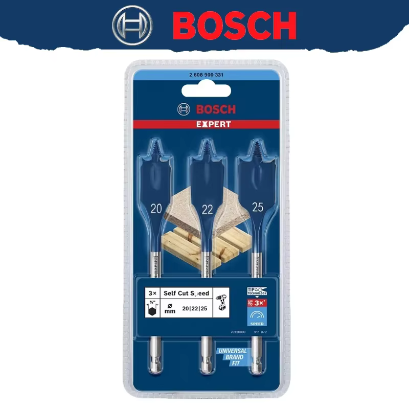 BOSCH EXPERT 2608900331 Jeu de 3 forets auto-évasés Speed Spade pour perçage rapide et brut du bois tendre