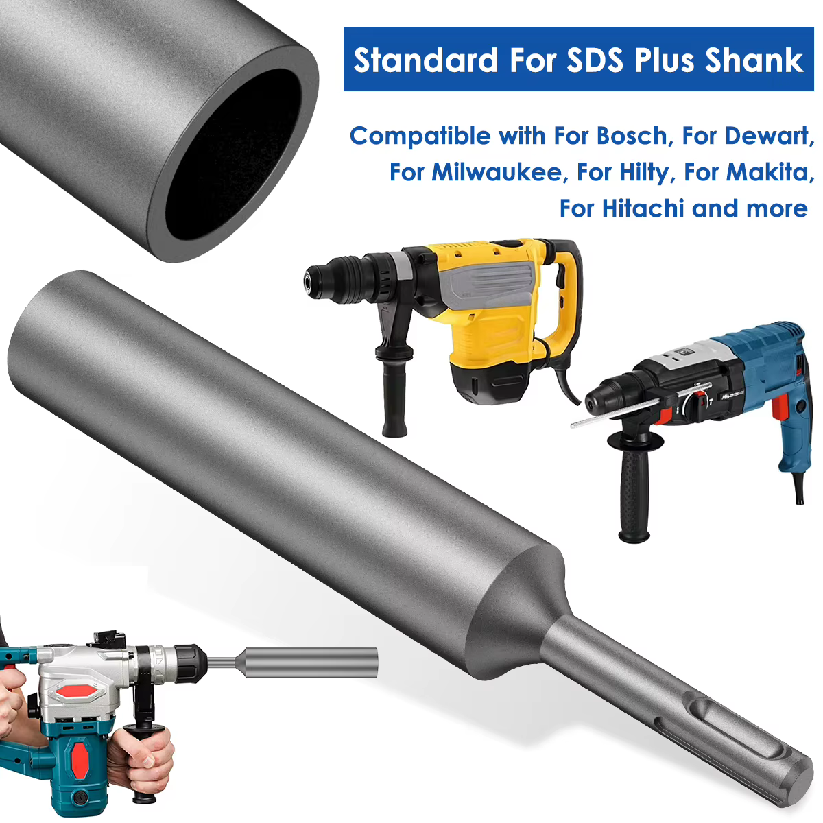 SDS Plus tournevis de tige de terre pour outils de forage à percussion rotative 19/21/25/35mm