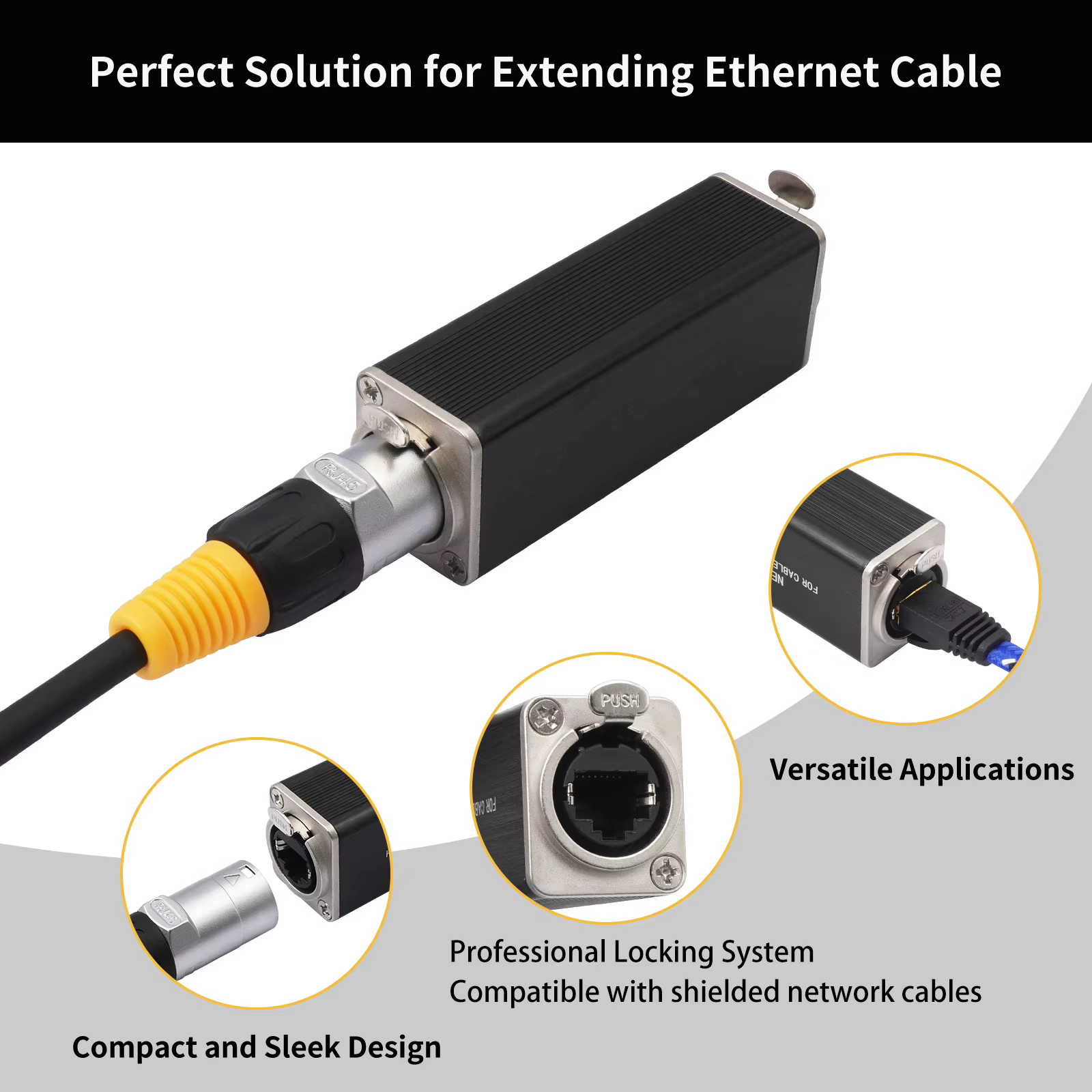 Connecteur d'extension de câble RJ45 femelle à femelle avec système de verrouillage à ressort reconnu, connecteurs droits pour extensions de câbles