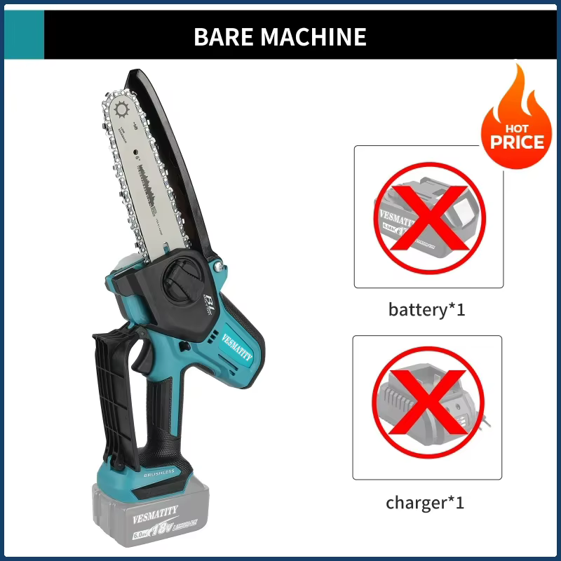 Scie à chaîne électrique de 6 pouces, petite scie à main portative, mini tronçonneuse sans fil pour le travail du bois, compatible avec les batteries 18V-20V.