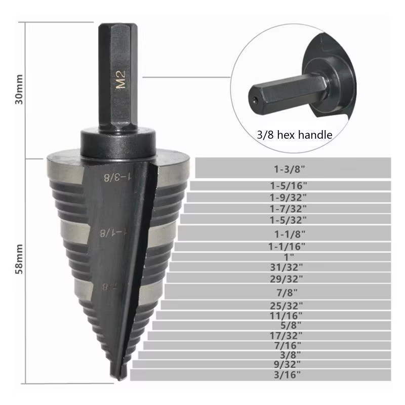 Foret conique 652F, tige hexagonale 3/8 pouces
