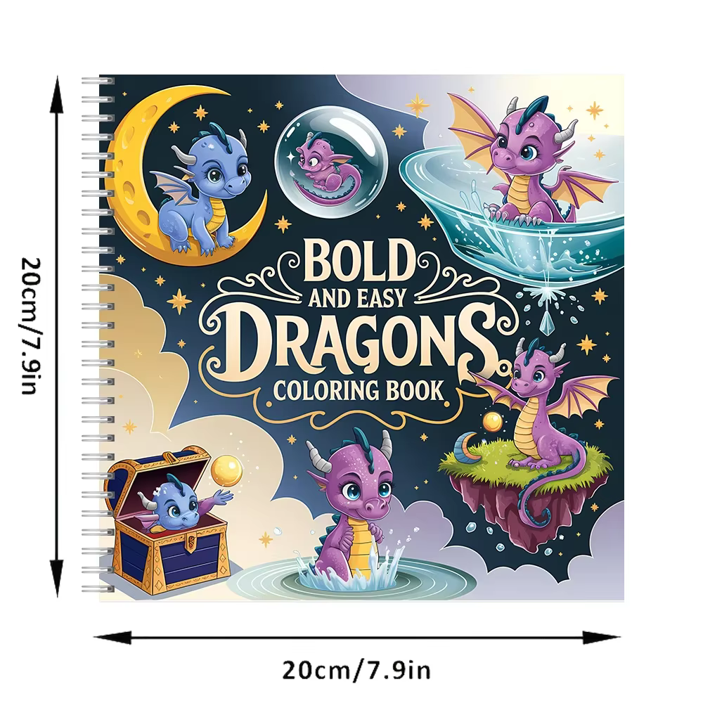 Livre de coloriage Easy Dragons pour adultes, cadeau d'anniversaire, fournitures de rentrée scolaire, livre de dessin mignon pour adultes