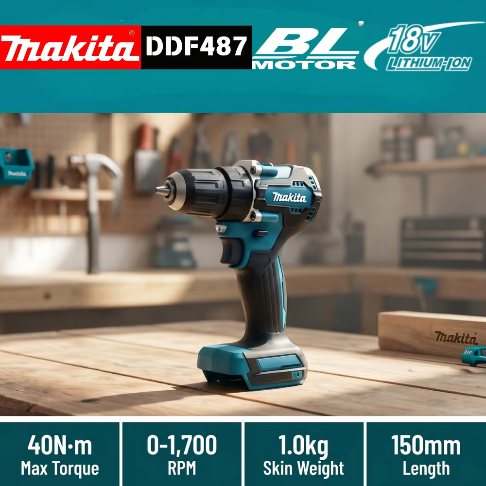 Perceuse-visseuse sans fil Makita DDF487 18V, moteur sans balais, tournevis à chocs électrique, outil électrique rechargeable, outil seul