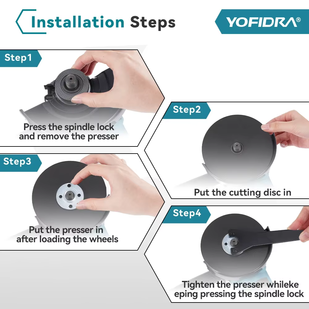 YOFIDRA 125mm meuleuse d'angle sans brosse 3 vitesses rectifieuse sans fil coupe outil de travail du bois adapté pour Makita 18V batterie broche