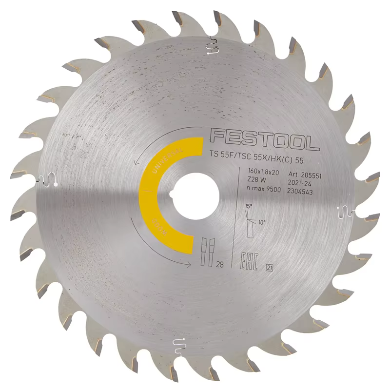 FESTOOL 205551 Lame de scie circulaire 160x1,8x20mm W28 pour TS 55F/TSC 55K/HK(C)55 coupe universelle du bois