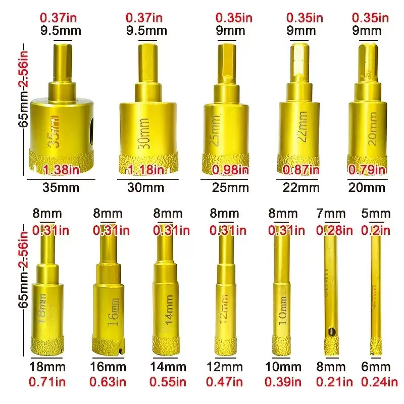 JUSTINLAU Ensemble de 12 forets diamantés brasés de 6 à 35 mm pour granit