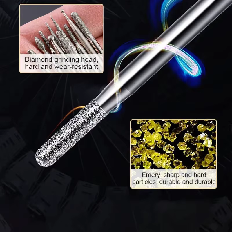 Jeu de 30 fraises diamantées avec étui – tige 2.35/3mm pour outils Dremel et rotatifs