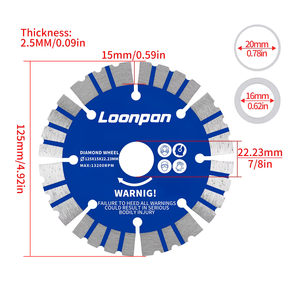 Lame de scie circulaire à Segment de disque de coupe de diamant de 125mm 5 pouces pour le marbre de brique de céramique
