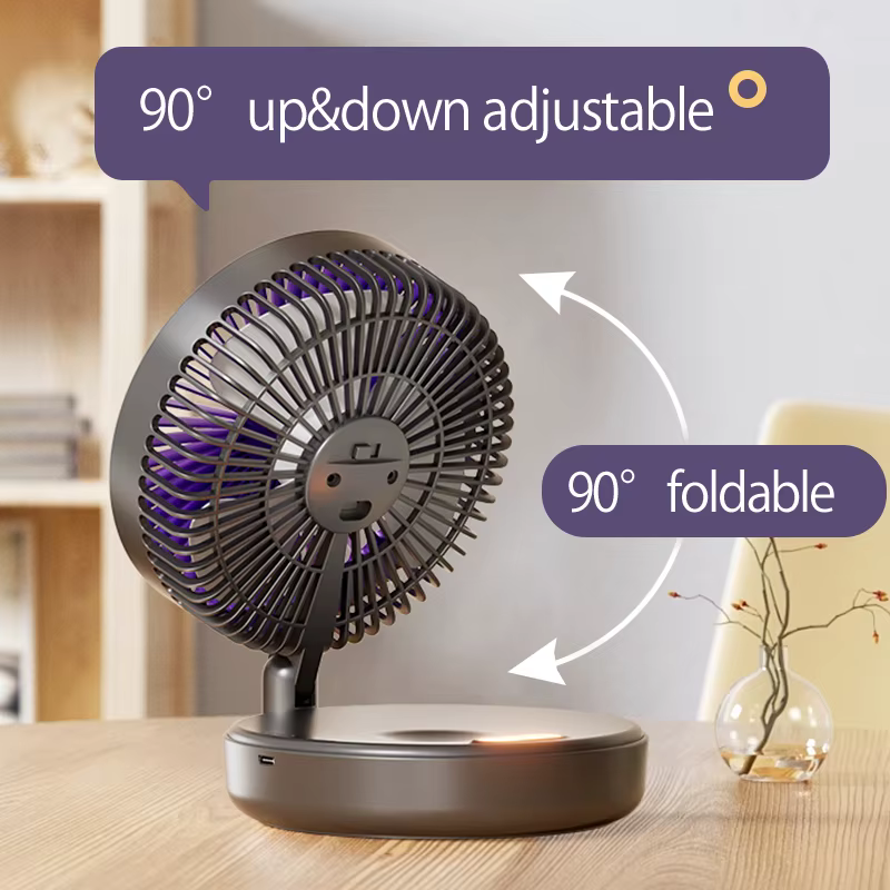 Nouveau ventilateur portable multifonctionnel rechargeable 3-en-1 2024, ventilateur mural 90 °   Ventilateur pliable 4 vitesses avec lumière nocturne chaude