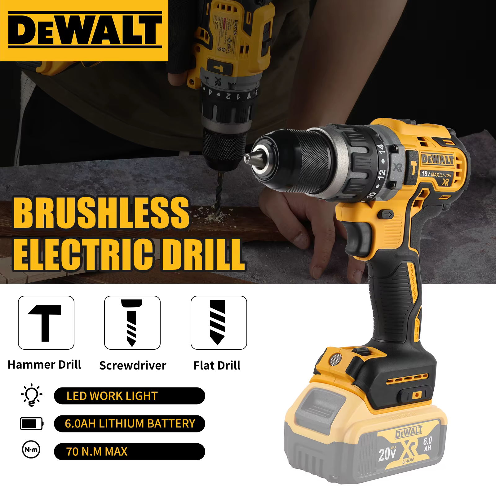 Dewalt 2000 tr/min perceuse électrique sans fil pilote sans brosse vitesse réglable