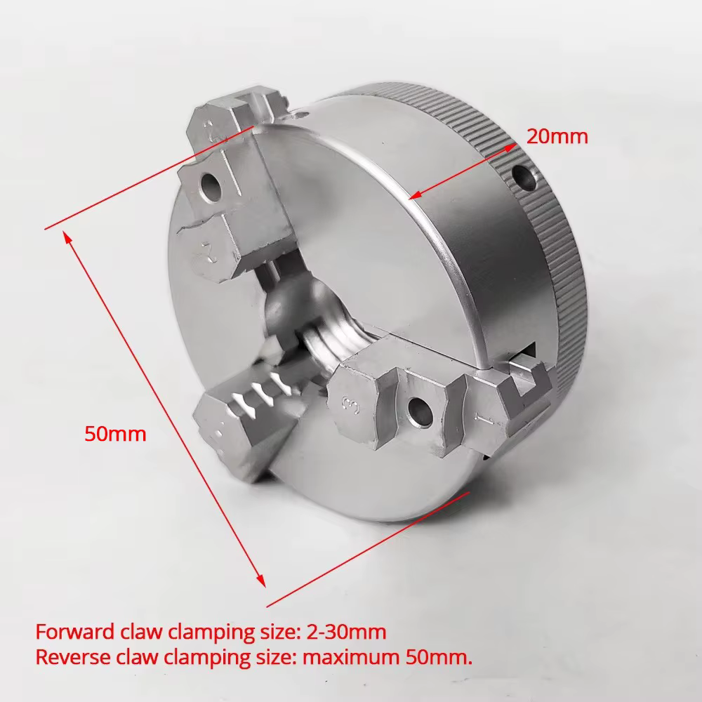 Mandrin à trois mâchoires mini de 50 mm pour tour, meuleuse d'établi, perceuse électrique, en alliage d'aluminium, auto-centrant, pour le travail du bois