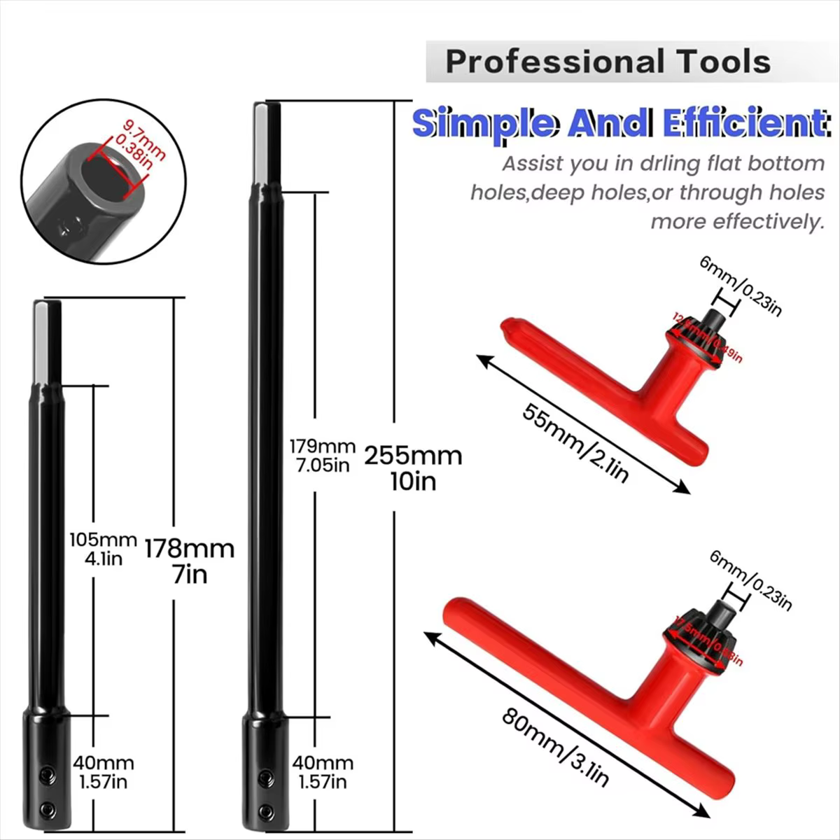 Extension fiable de 7 "et 10" pour embouts Forstner d'extension de foret de 3/8" pour ajouter de plus de 5-3/4 à 8-3/4 pouces de profondeur de forage
