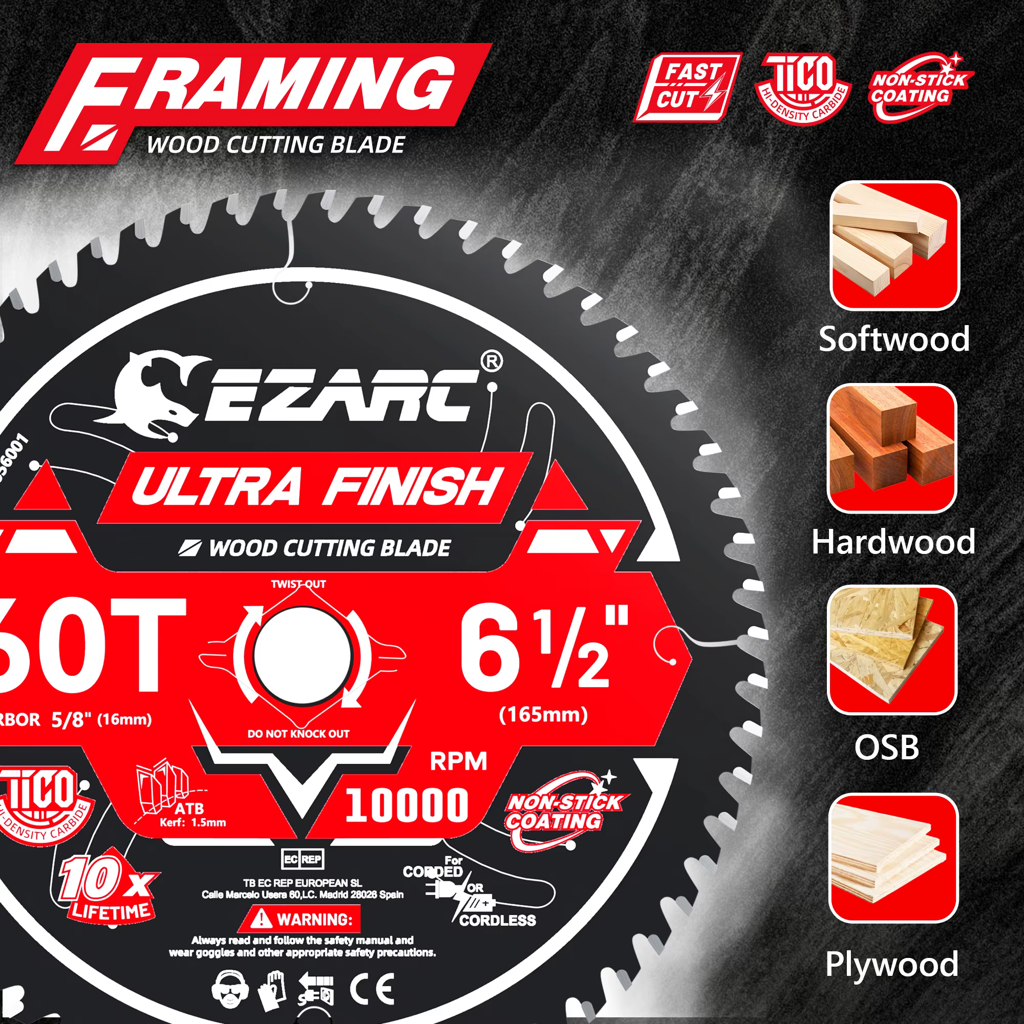 Lame de scie circulaire EZARC 60T – Durée de vie 10 fois supérieure