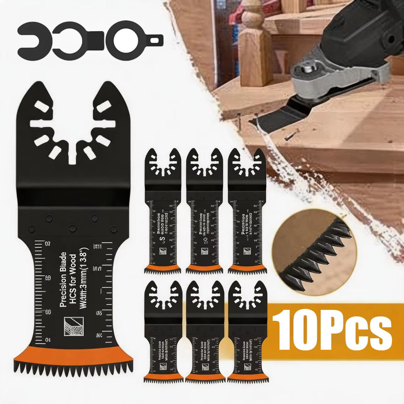 Lames de scie oscillante 10 pièces, à dents japonaises et bord en arc, pour outils multifonctions, pour une coupe propre du bois et du plastique