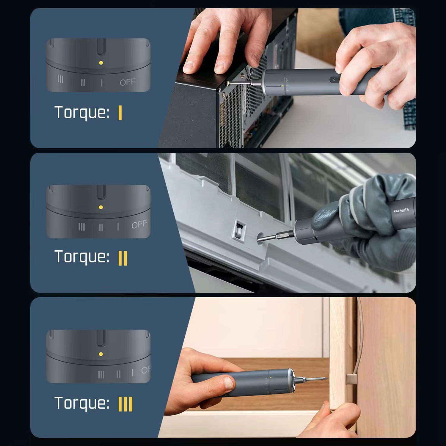 Tournevis électrique sans fil portable de type C rechargeable avec 3 réglages de couple
