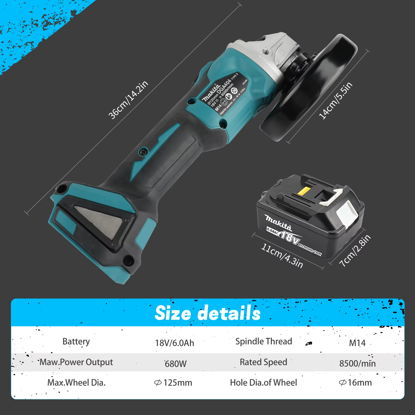 Meuleuse d'angle sans fil Makita DGA404 18V 125mm 8500 tr/min avec poignée anti-vibration
