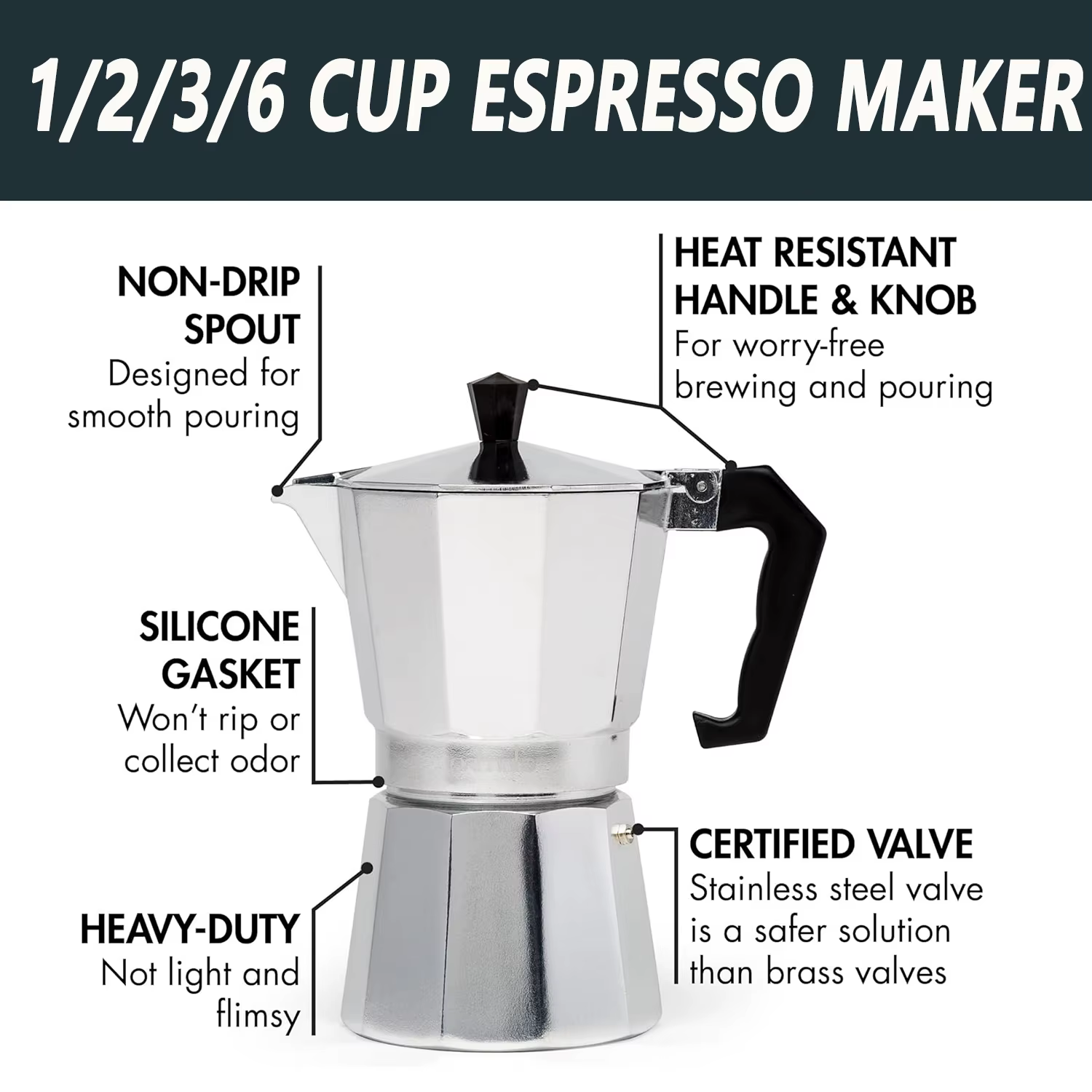 Cafetière et expresso classique sur cuisinière, cafetière moka pour la brassage de café italien et cubain, cafés, tasses à expresso 1/2/3/6, argent