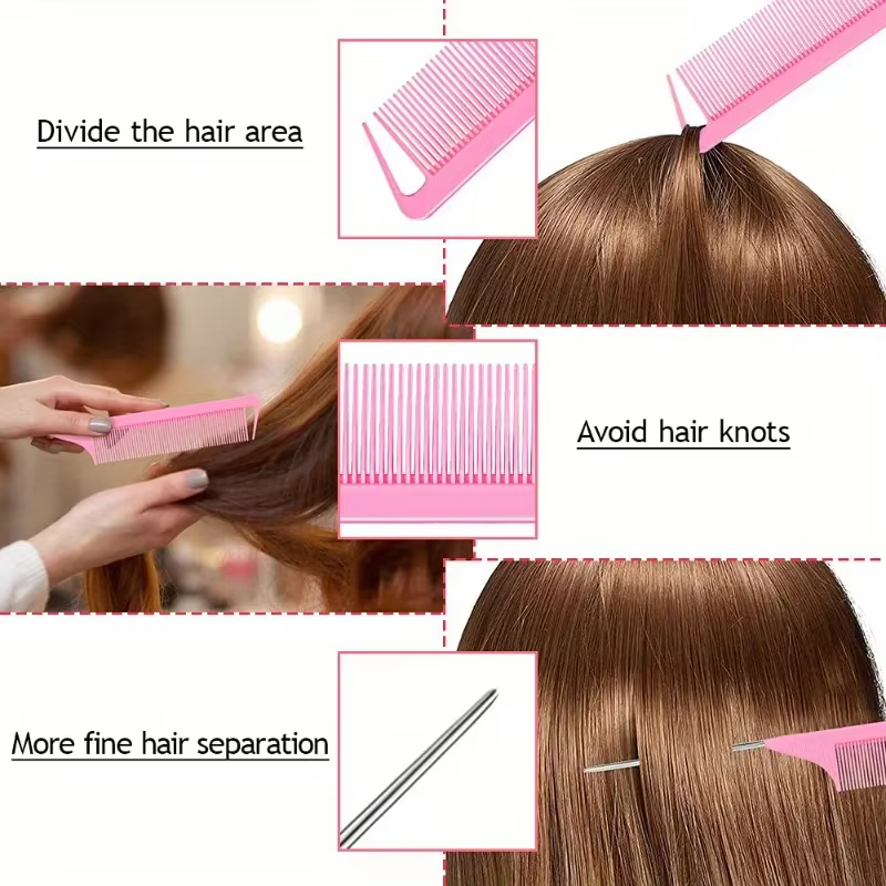 Kit d'outils pour cheveux 4 pièces/ensemble : 2 outils à boucles pour tresses françaises, 1 peigne à queue de rat, 1 coupe-élastiques